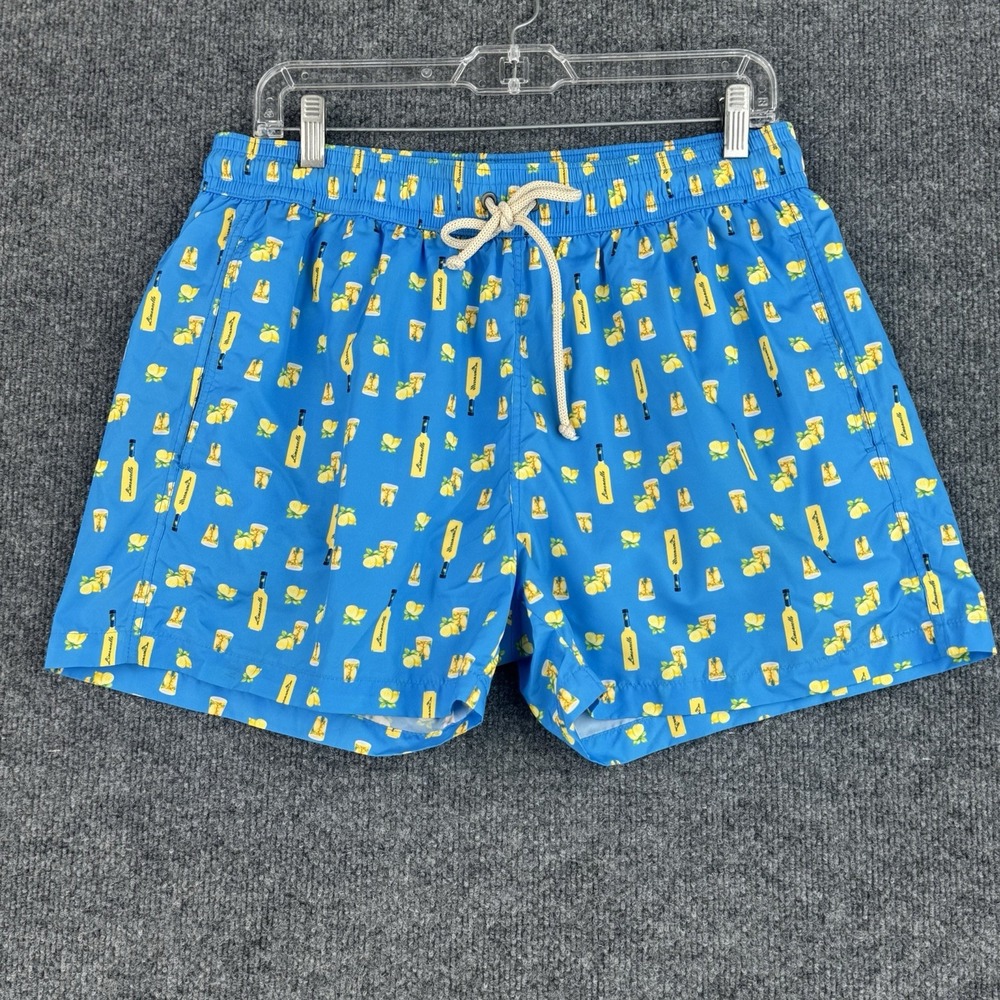 MC2 Saint Barth Swim Trunks Men's L Blue Limoncello Lemon Print Lighting Italy